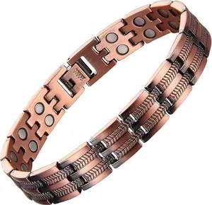 Feraco Copper Bracelet for Men Magnetic Bracelet,Copper Wristband with Ultra Strength Magnets,8.6inches Adjustable with Tools,charming bracelets Multilayered Bangles
