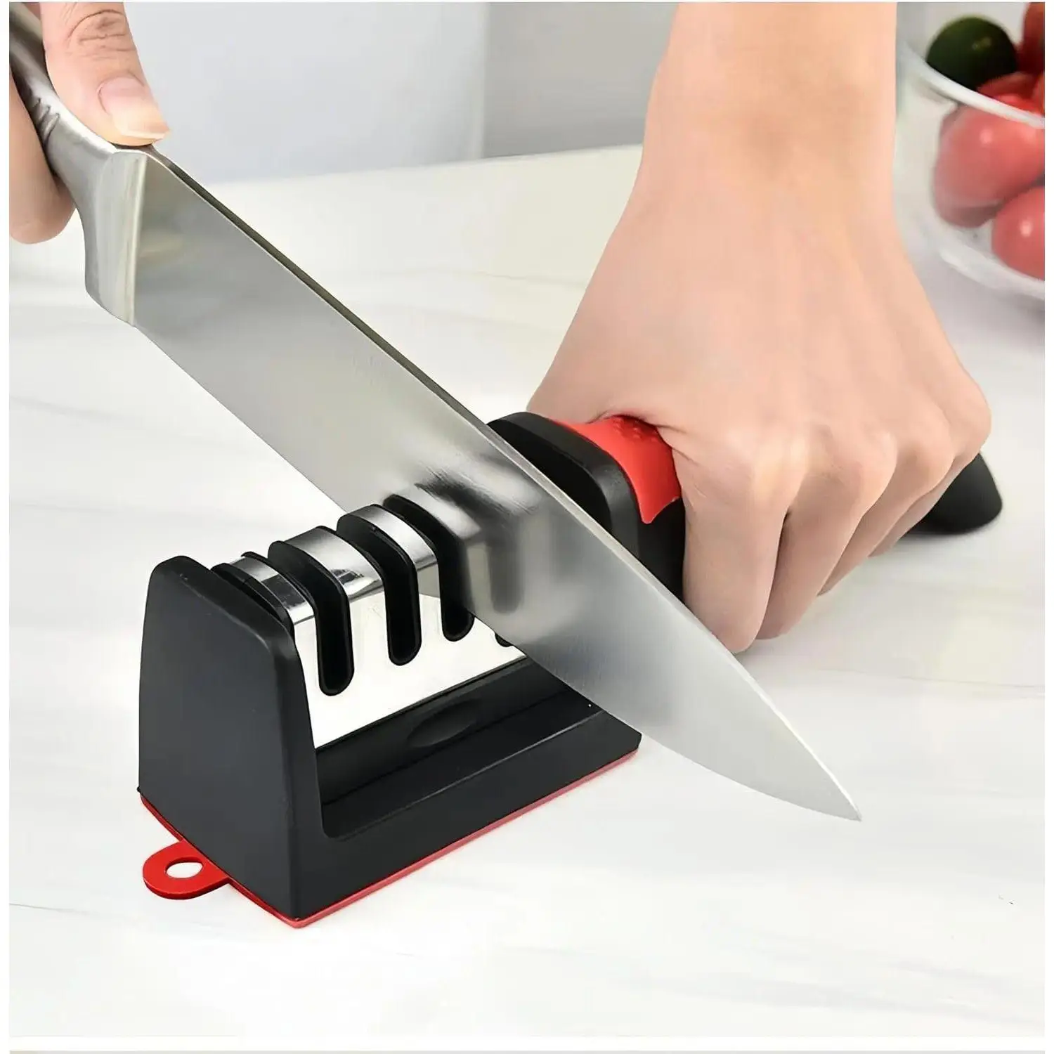 Compact 4-Stage Home Kitchen Knife Sharpener - Single Unit with Non-Slip Synthetic Base, Works for Ceramic, Steel Blades, Scissors, Repairs, Restores, Polishes Blades (No Magnets) for Kitchen Enthusiasts