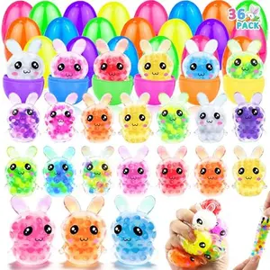 Easter Basket Stuffers 36 Pack Prefilled Easter Eggs with Bunny Stress Balls Fidget Toys 12 Colors Stress Relief Squishies Balls for Kids Boys Girls Toddlers Easter Egg Fillers Hunt Party Favors Gifts