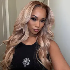 Milk Tea Ombre Brown Roots Ash Blonde Colored HD Pre Plucked With Baby Hair 13X6 HD Transparent Lace Front Human Hair 180% Density Can Be Restyled For Woman