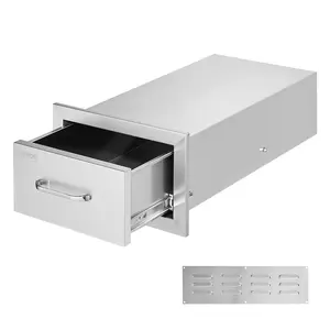 【Summervibes】VEVOR 14x8.5 Inch Outdoor Kitchen Drawers Stainless Steel, Flush Mount Double Drawers,14W x 8.5H x 23D Inch, with Stainless Steel Handle, BBQ Drawers for Outdoor Kitchens or BBQ Island