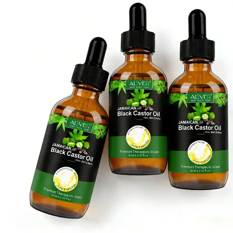 ALIVER Organic Jamaican Black Castor Oil (Ricinus Communis) Glass Bottle - Hexane-Free Moisturizer (60ml & 120ml*2) for Natural Hair Care, Organic Hair Growth, Scalp Oil & Brow Care