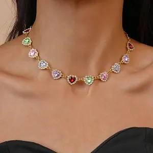 Heart Shaped Colorful Necklace, Elegant Rhinestone Decor Necklace for Women,fashion Accessories for Party, Daily, Heart Design Necklace, Fashion Chic Accessories