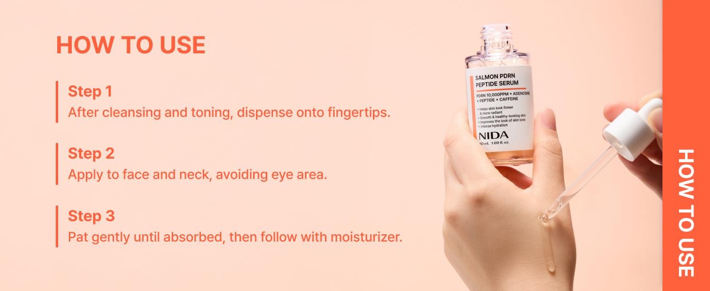 NIDA Salmon PDRN Peptide Serum | Salmon PDRN, Peptide, Adenosine, Caffeine | Firm & Healthy-looking Skin, Intense Hydration | 1.69 fl.oz., 50ml