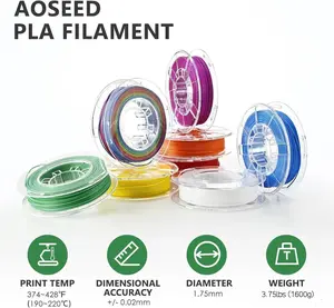 AOSEED PLA 3D Printer Filament, 1.75mm Multi-Color Rainbow Refill Bundle Set Compatible with Most 3D Printers