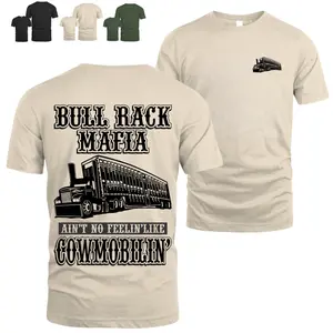 Bull Rack Mafia Cowmobilin Trucker T Shirt, Livestock Hauler Graphic Tee for Cattle Truck Drivers, Funny Ranch Trucking Apparel, Gift for Stock Haulers