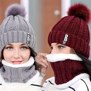 Eclipse & Thread 2pcs Winter Warm Knitted Hat Set Winter Hat Thickened Plush Windproof and Cold-Proof Casual Warm Hat Scarf