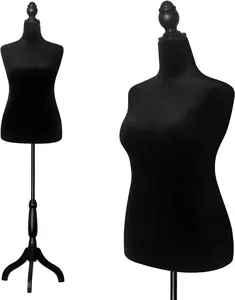 Female Mannequin Torso with Stand, Plus Size 10-12 Female Maniquine Dress Form 61-67 Inch Height Adjustable, Manikin Body Tripod Stand Black