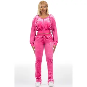 Atalaya Pink Stacked Rhinestone Velour Trackset