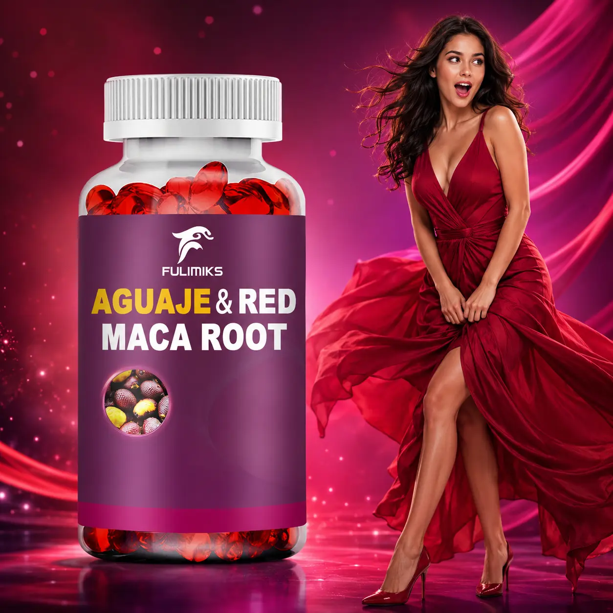 Aguaje & Red Maca Capsules, with Saw Palmetto, L-Arginine, Tribulus Terrestris, Panax Ginseng Root