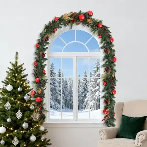 Optimized title (90 chars):   **9ft Pre-Lit Christmas Garland with 100 LEDs, Red Ornaments - Battery Pack**   Key features kept:   - Length (9ft)   - Pre-lit with LEDs (100)   - Red ornaments   - Battery-powered   - Garland type (Christmas decoration