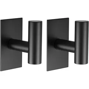 VAEHOLD Wall Towel Hooks, Heavy Duty Sticky Holder Waterproof Towel Hooks for Hanging Coat, Clothes, Closet Hook Wall Mount for Kitchen (Black, 2 Pack) STVS