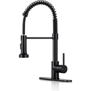 Kitchen Faucets with Pull Down Sprayer Matte Black - Dual Mode Setting Single Handle 1 or 3 Holes Commercial Black Kitchen Sink Faucet with Deck Plate for Farmhouse RV Vessel Basin