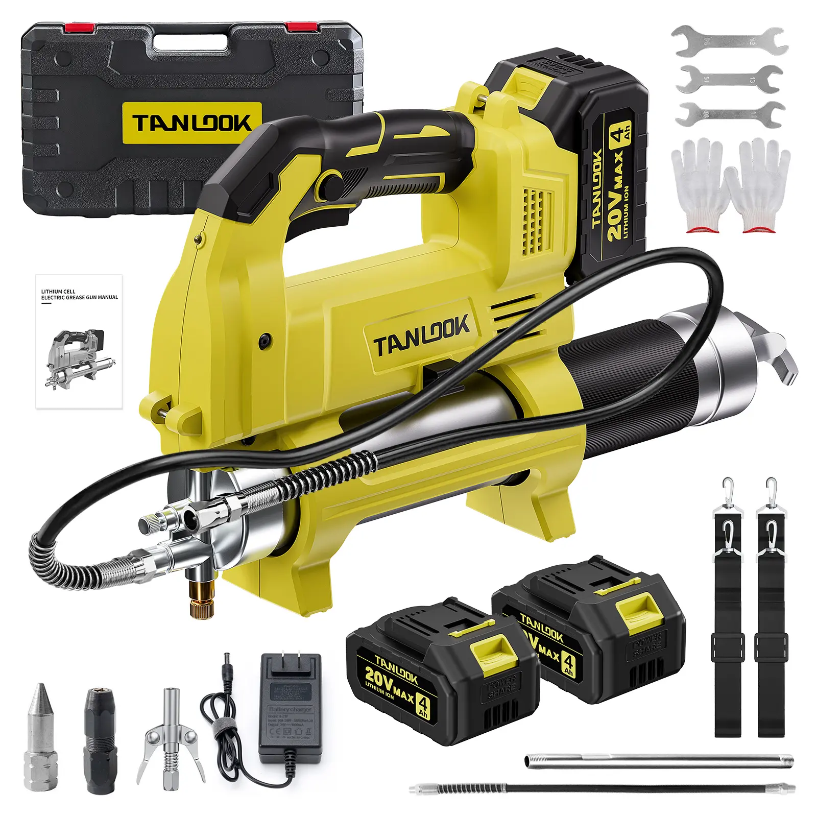 Wire-Free Power Spray Tool Cordless Grease Gun, 2 Batteries, 12000 PSI High Pressure, 19.7'' Hose, 3 Couplers, 4.6oz/min Output, Works with Bulk & Cartridge Grease, Bulk Grease