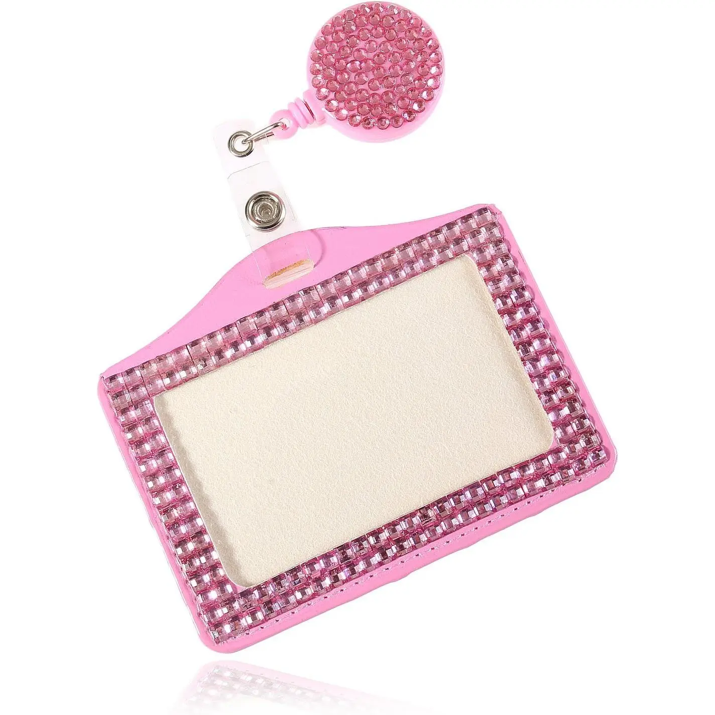 Fashion      Lanyard,Retractable Bling ID Name Badge Holder,Portable Rhinestone Work Badge Reel Clip for Nurse,Teacher,Women,(Horizotal Card Holder)