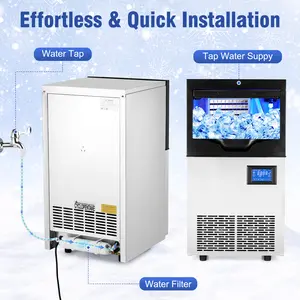 100lbs/24H Commercial Ice Maker, Stainless Steel Under Counter Ice Machine with 33lbs Large Storage Bin, Automatic Self-Cleaning Design, Freestanding Compact Ice Maker for Indoor & Outdoor Commercial & Household Use-party gift