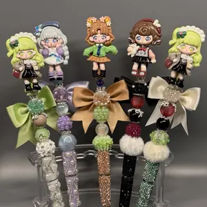 Extended Beaded Pens with Clay Doll Toppers Bows and Dazzling Beads in Pastel Colors for Creative Writing- Live Claims