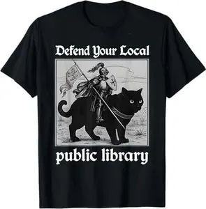Defend Your Local Public Library Funny Knight Cat T-Shirt