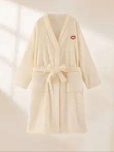 Women's Embroidered Bathrobe Sleepwear Set, Soft Fitted Design, Long Sleeve Warm & Cozy Pajamas for Fall Winter Season