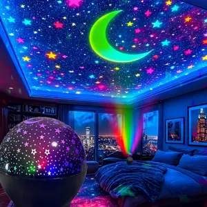 Star Moon Projection Lamp, 7 Modes Night Light, USB Color Flashing Light, Led Star Light, Led Party Light, Perfect for Kids Room Parties, Christmas and Valentine's Gift