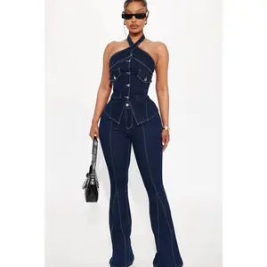 Esmeralda Denim Flare Pant Set - Dark Denim R