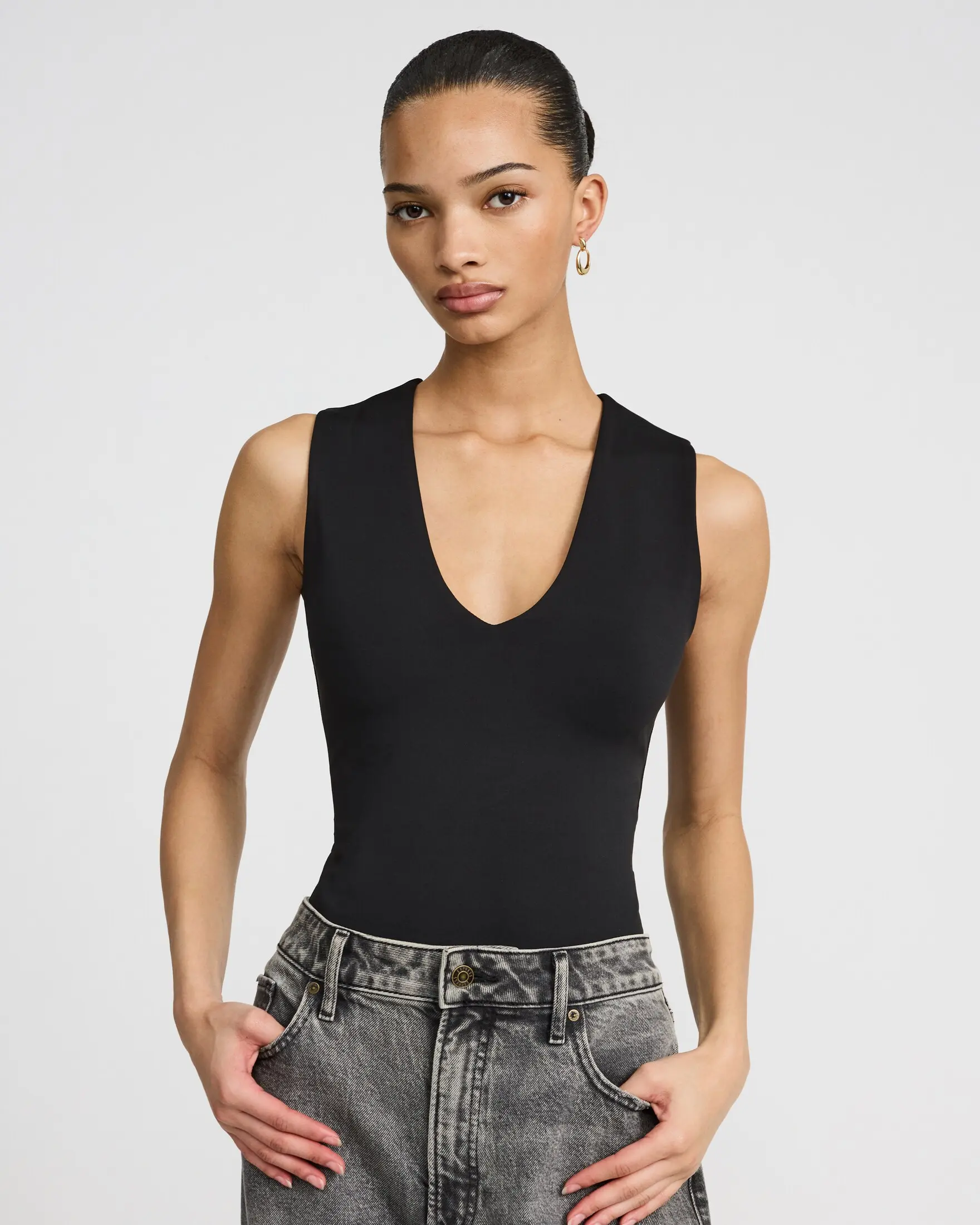 Express Body Contour High Compression Deep V-Neck Bodysuit, Spandex, Style