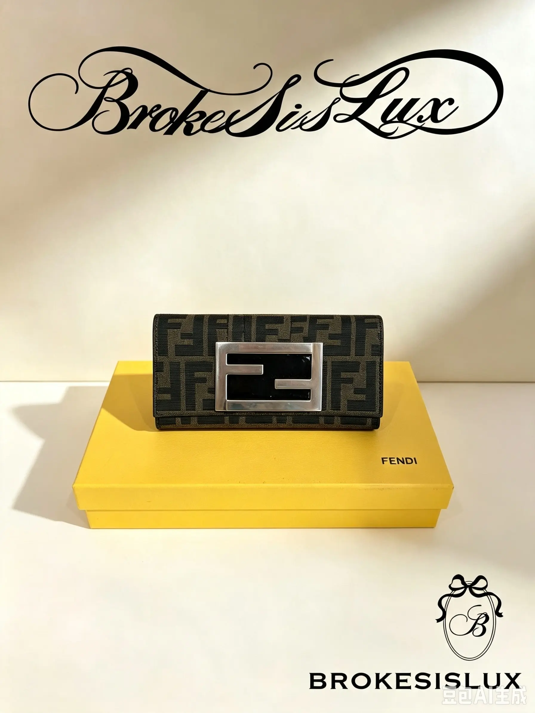 Pre-owned FENDI Vintage Zucca FF Long Flap Wallet, Brown FF Monogram Canvas, Silver Tone Rectangular FF Hardware