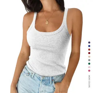 Danedvi Women's Minimalist Slim Ribbed Knit Fabric Tank Top - Comfortable, Stretchy, Breathable Scoop Neck Sleeveless Cotton Fit Camisole Tee