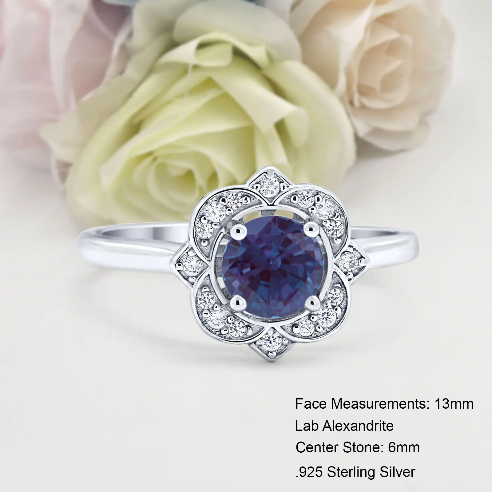 14k Yellow Gold Floral Vintage Style 0.84CT Lab Alexandrite Bridal Band Women Ring Wedding Engagement Round Shape Ring 925 Sterling Silver 13mm