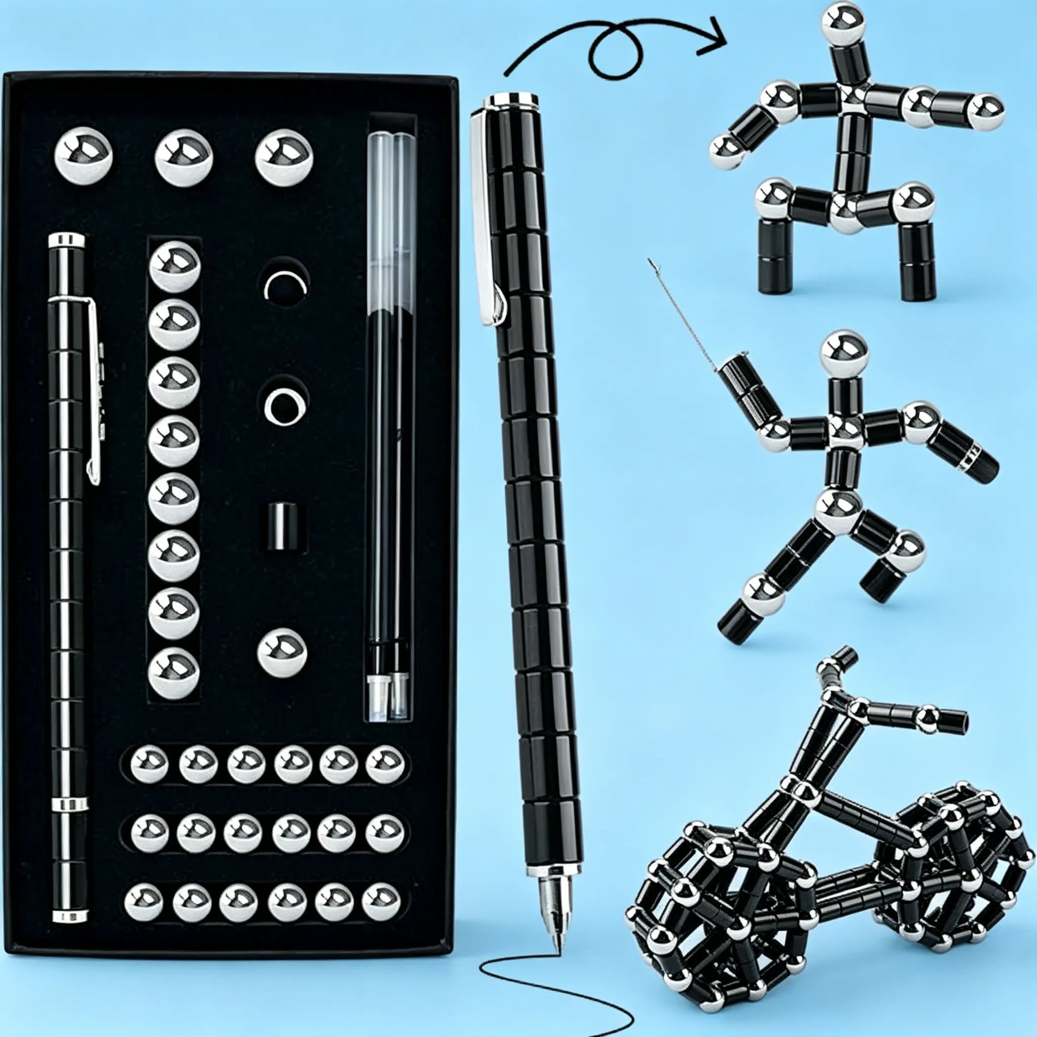 Magnetic Fidget Pen - 2-in-1 Writing & Fidget Tool with Removable Magnets, Trendy Stimming Tool Stress Relief Toy, Portable EDC Gadget for Boys (Ages 8-14), Back-to-School Wellness Support Novelty Gift