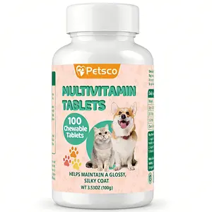 Petsco 12-in-1 Chewable Multivitamin Tablets for Dogs and Cats,  Immune Support、Fur&Coat Support、Digestion Support、Joint Support Dog Treats Supplement 12 in dog supplements Chicken Flavor