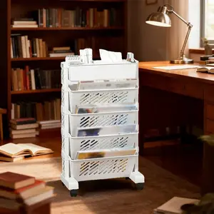 Independent Mobile Bookshelf Unit with Narrow Wheel System, Plastic Multi-Layer Design, Height over 27 Inches, Space-Saving Vertical Storage, Floor Standing Display