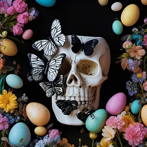 1pc, Easter Butterfly Skull Pen Holder - Creative Resin Craft, Perfect for Home Decor & Desk Organization, Ideal Warm House Gift