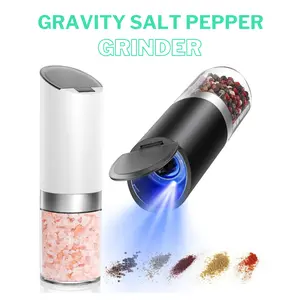 Gravity Electric Salt and Pepper Grinder with Dust Cover, Battery Operated(4 AAA), \One Hand Automatic Salt Pepper Shaker Mill with LED Light