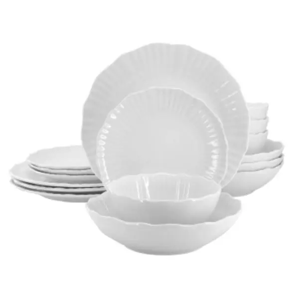 Millie Double Bowl Dinnerware Set - White - 16 Pieces - Elegant Ribbed Design