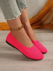 Women's Fashionable Plain Color Ballet Flats, Casual Comfortable Flat Shoes for Daily Wear, Lightweight Breathable Shoes for Women & Girls, Running