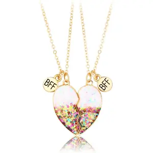 Serelune Jewelry B Friendship Necklace Set for 2 - Best Friend BFF Necklaces, Matching Heart Jewelry for Women & Girls, Best Friend Gift Set