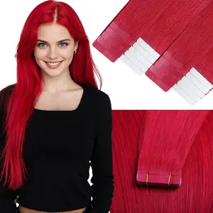 Red Brazilian Human Hair Tape-in Extensions Colored Soft Real Hair for Cosplay Straight 40g 20pcs/pack