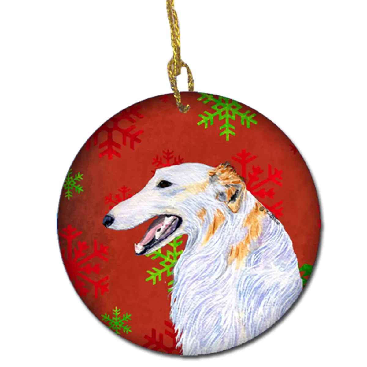 Borzoi Red Snowflakes Holiday Christmas Ceramic Ornament