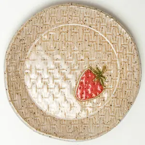 Strawberry on White Basketweave Stoneware Round Trinket Dish