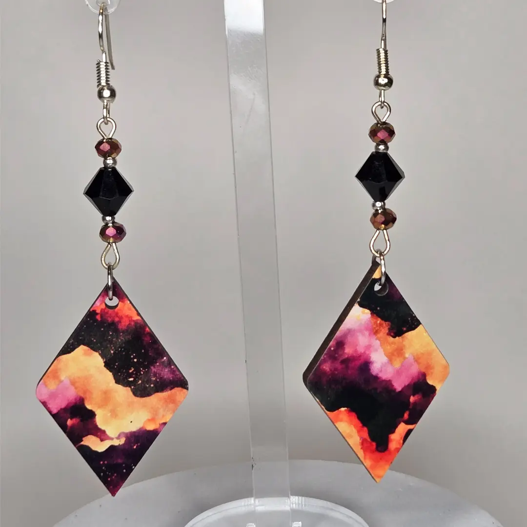 DIAMOND SHAPE GALAXY/NEBULA STYLE, DANGLE EARRINGS