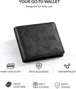 UNDER THINKER Signature RFID Wallet for Men, Slim Bifold Faux Leather Wallet with 7 Card Slots, X-Slot Access, Gift Box Included