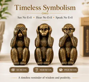 3-Piece Modern Resin Monkey Sculptures - See-Hear-Speak No Evil Statues, Ornaments for Living Room, Desktop Accent, Home Decor Gift
