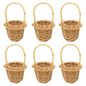 6PCS Miniature Woven Baskets with Handles Tiny Candy Gifts Basket Mini Flower Basket for Wedding Party Favors Crafts Decor