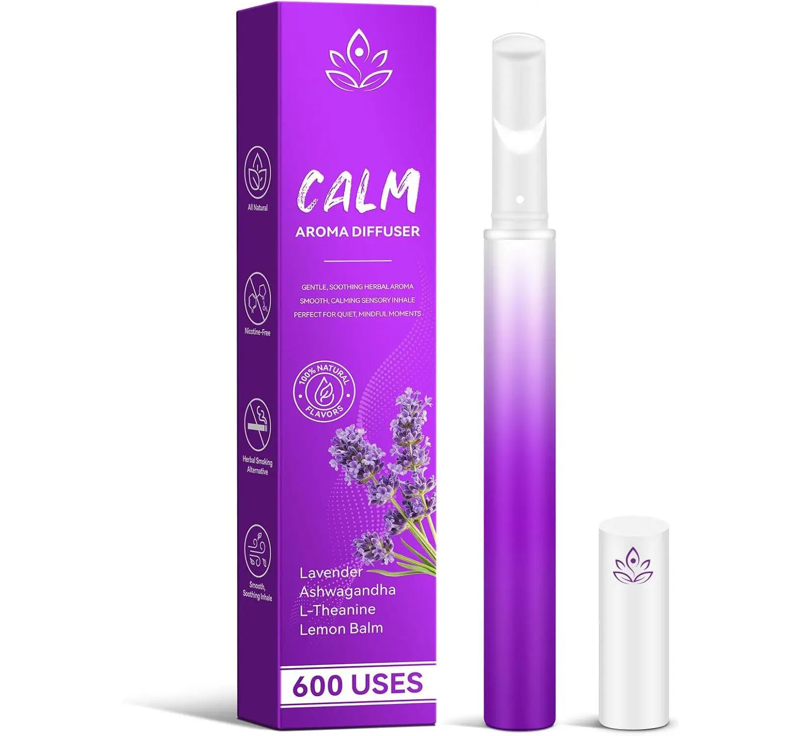 Calm Aroma Inhaler Pen | Natural Herbal Sensory Stick | Soothing Aroma for Mindful Moments | Up to 600 Uses (Purple)