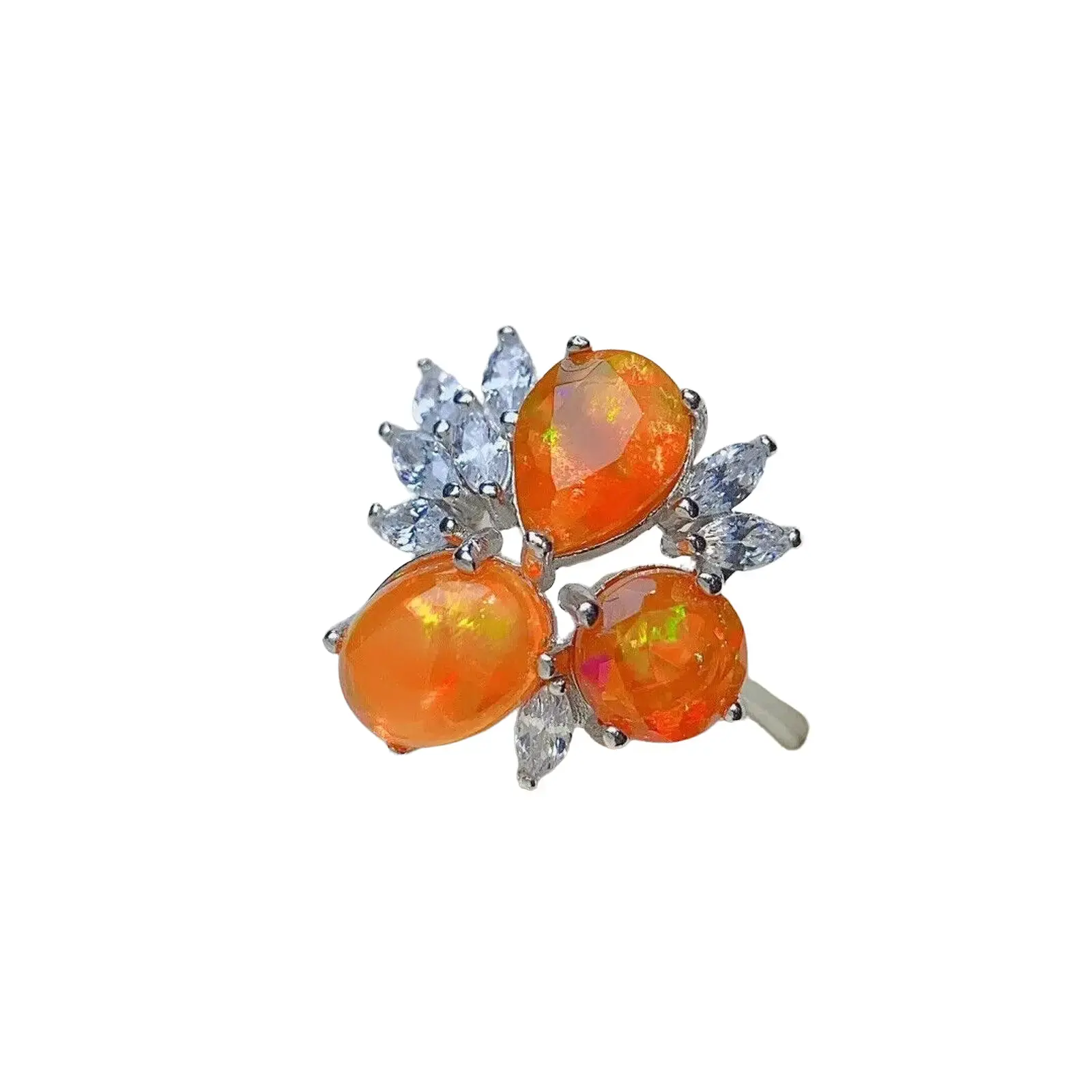 High Quality Female Rose Gold Engagement Orange Mexican Fire Opal Cluster Ring, Natural Orange Opal Sterling Silver Ring, October