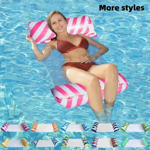 2-Tube Inflatable Pool Float Adult Size Lounge Bed, Stripe Design Water Floating Mat for Swimming Pools, 4-In-1 Multifunctional Raft for Relaxation