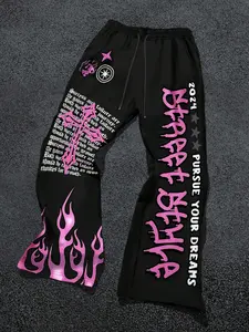 Women's Casual Loose Long Pants, Dark Sweet Cool Style, Drawstring Adjustable, Cross Print, Printed, Perfect for Fall Winter