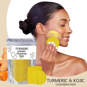 Turmeric, Kojic & Glycolic Acid Dual-Action Daily Facial Cleansing Pad, Physical Exfoliation + Gentle Cleaning, Improves Roughness, Pore Cleansing, Soft Skin-Friendly Cleanser