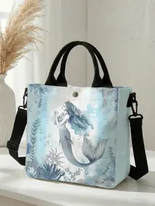 1 piece of mermaid ocean pattern 2D printed fashion crossbody bag, Fashionable Shoulder Bag, adjustable shoulder strap + snap closure | students/workforce/street outings | a street essential with both aesthetic appeal and practicality